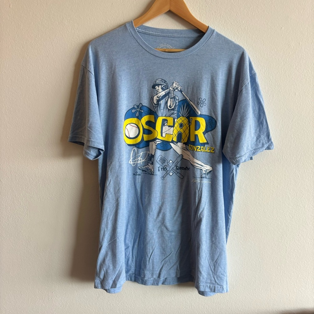 Oscar Gonzalez Spongebob Blue Graphic T-Shirt Tee Cleveland Indians Guardians XL